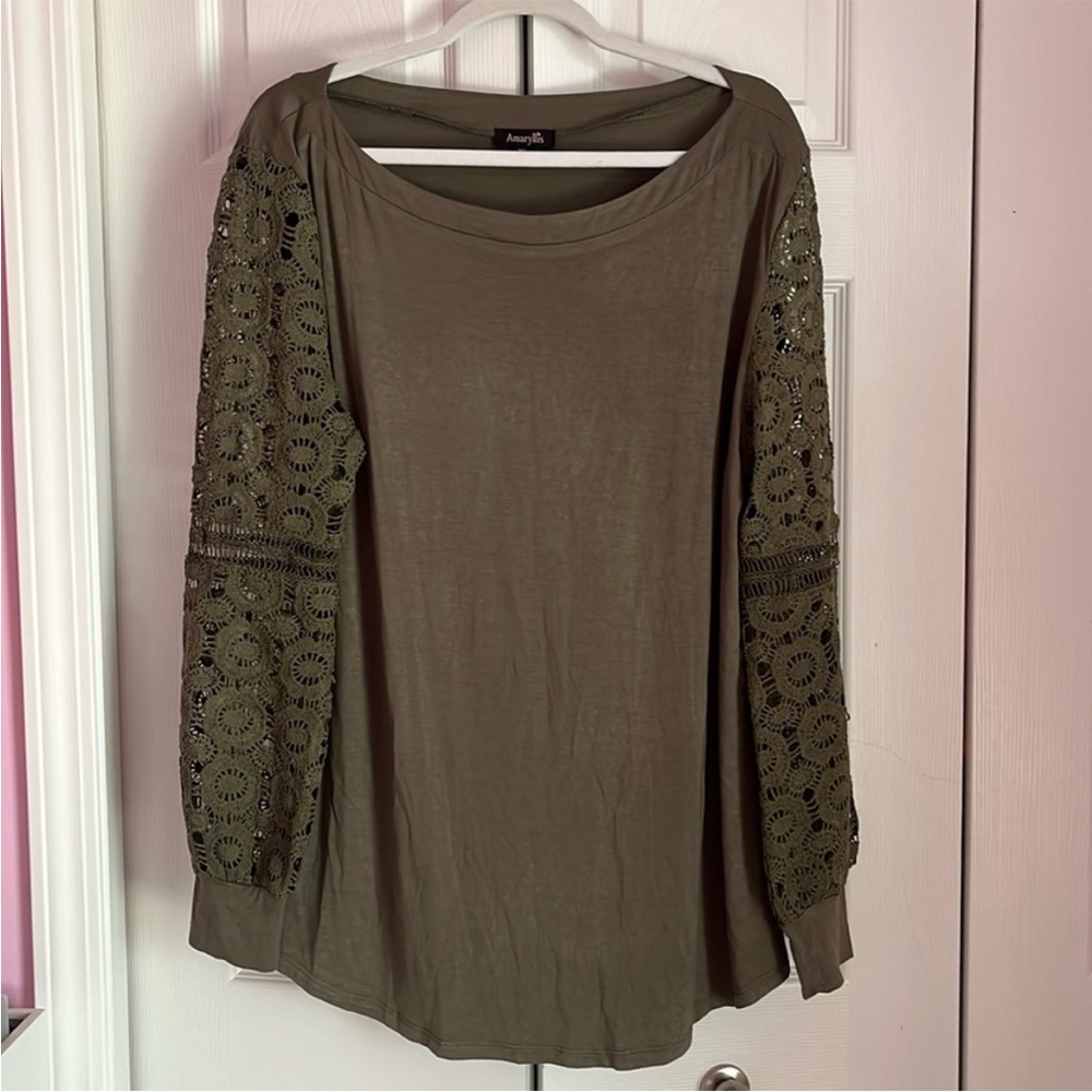 Army Green Lace Sleeve Top
